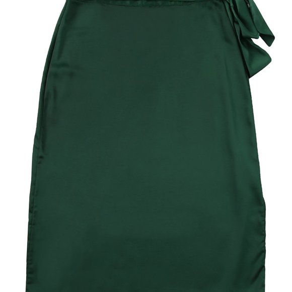 Green Satin Wrap Midi Skirt with Split - Picture 13 of 14
